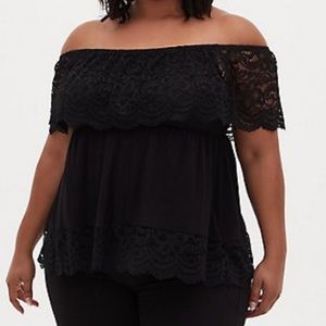 SUPER SOFT & LACE BLACK OFF SHOULDER TOP- 3X